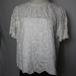 Kate Spade Butterfly White Eyelet Blouse Women's XL